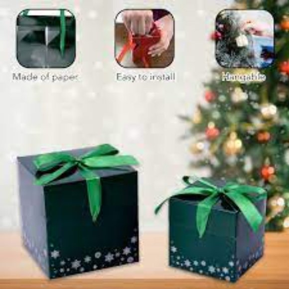 10pcs Green Paper, Ribbon Bow Snowflakes and Christmas Tree Pattern Gift - Picture 1 of 6
